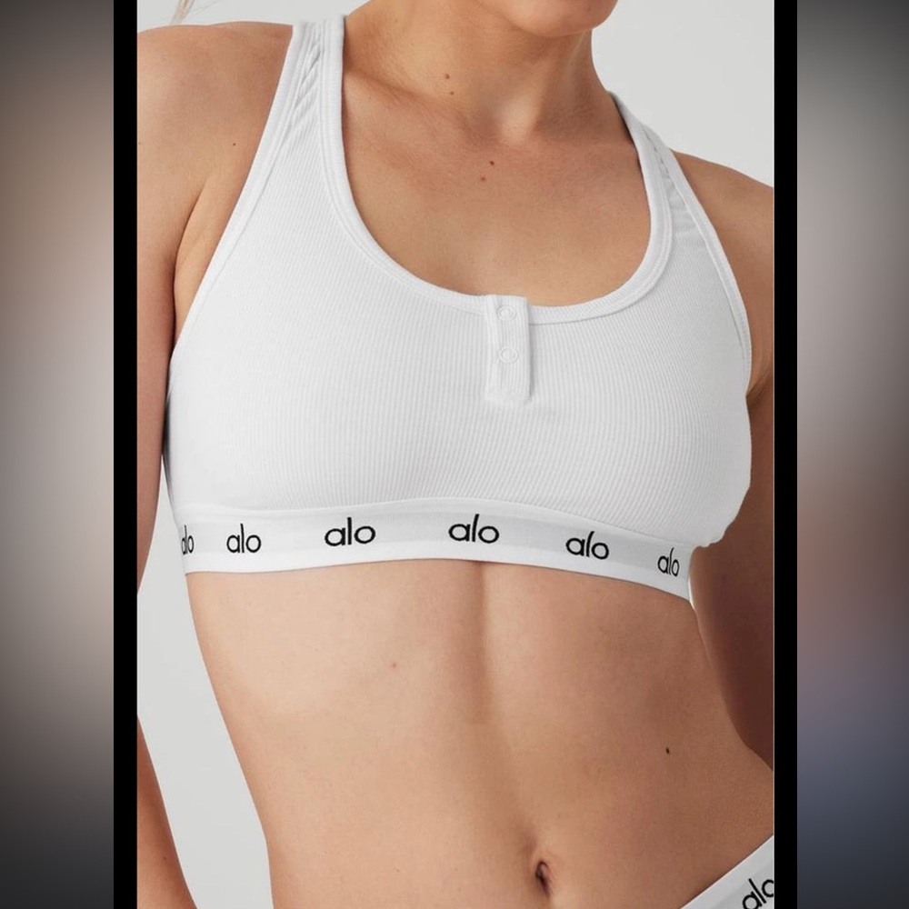 alo ribbed white sports bra